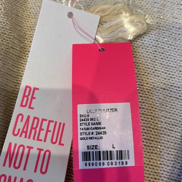 Lilly Pulitzer Tatum Long Fringe Cardigan size Large NWT in Gold Metallic - Picture 8 of 9